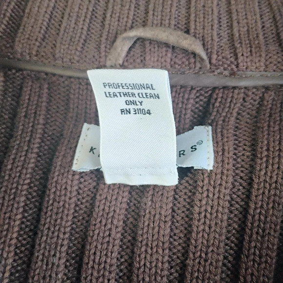 Kim Rogers Suede Leather Jacket Womens XL Brown Ribbed Knit Fisherman Preppy - Picture 9 of 14